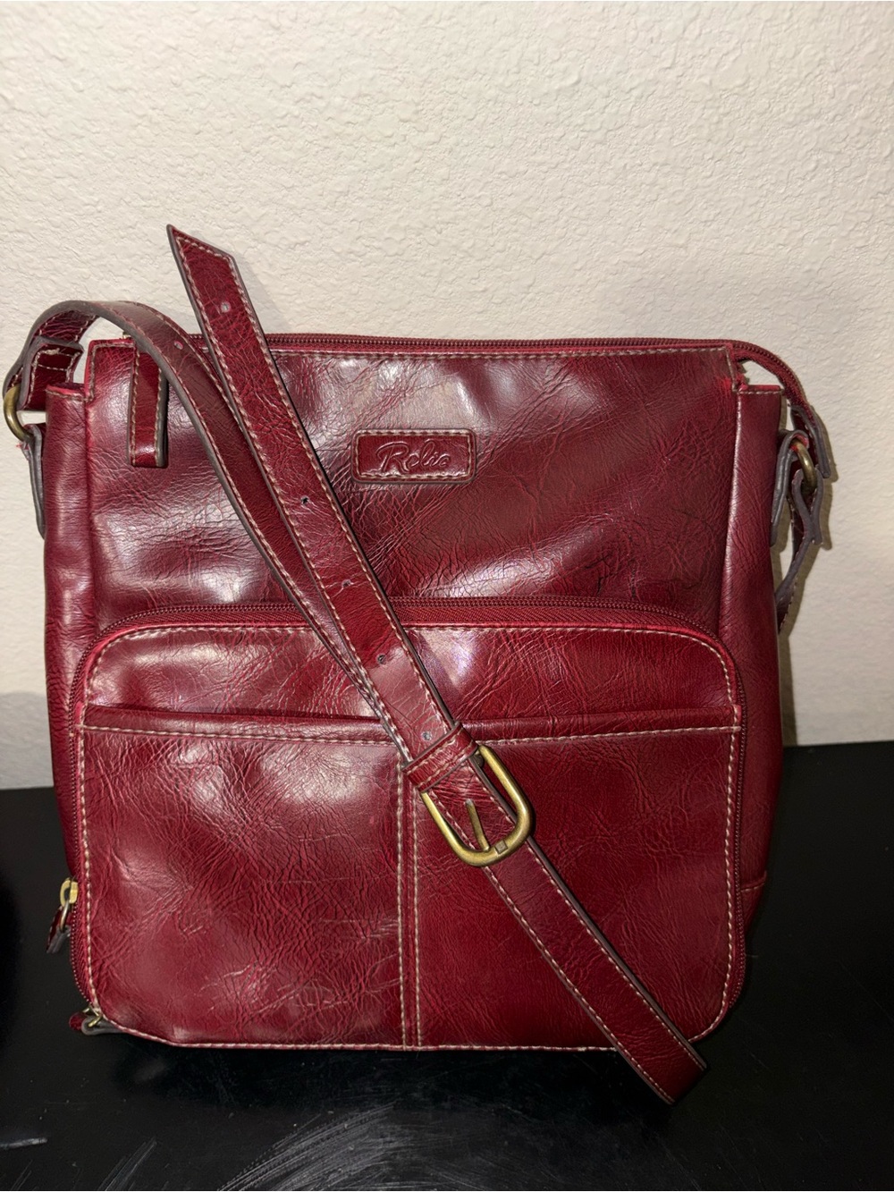 Relic Deep Red Women's Crossbody Bag with Gold Accents